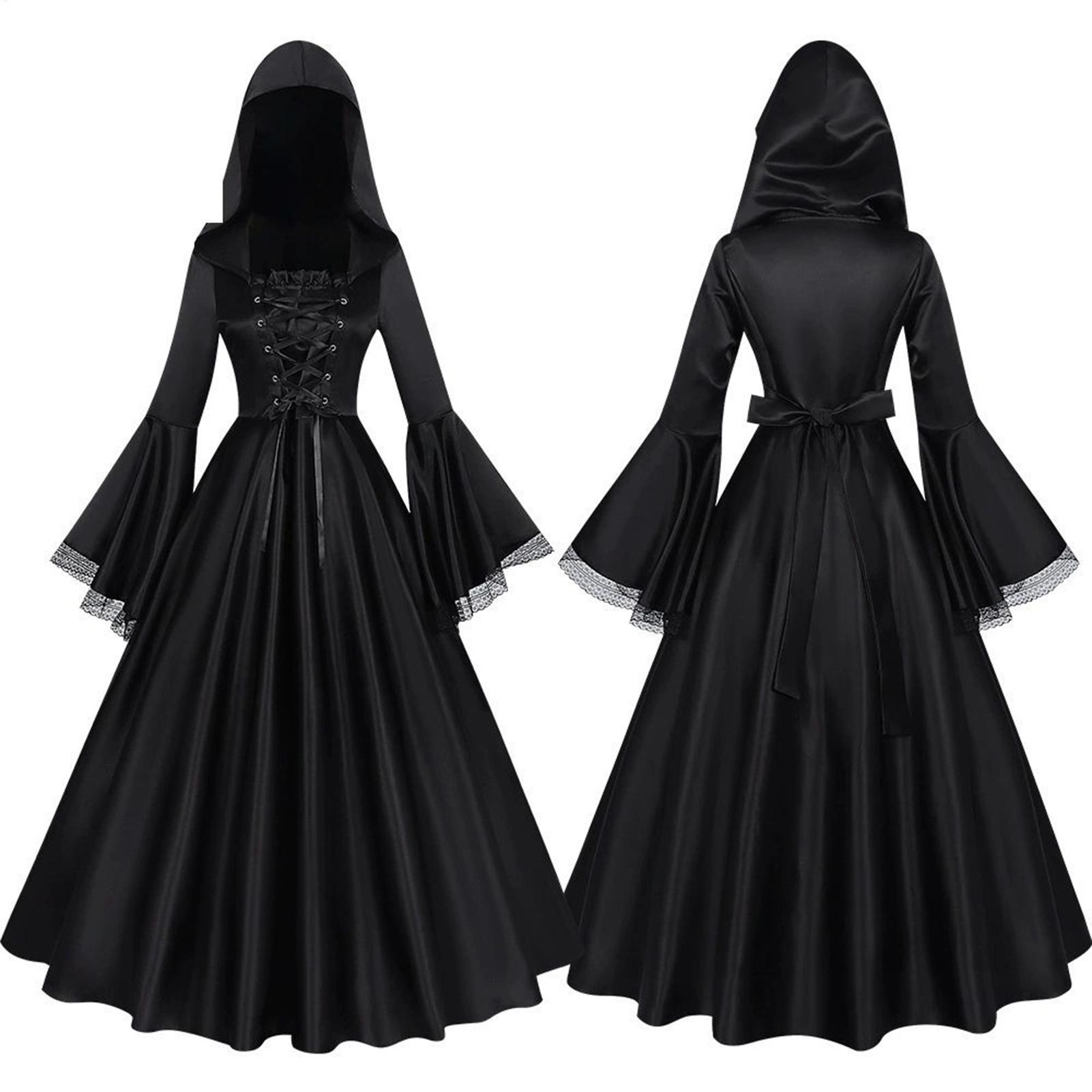 Medieval Renaissance Dress Women - Costume de Sorcière d'Halloween, Robe Longue
